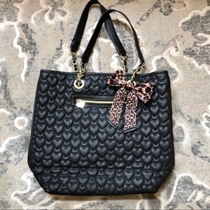Betsey Johnson black quilted heart tote